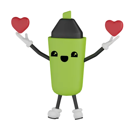 Marker Holding Hearts  3D Illustration