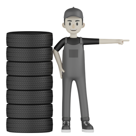 Mechanic Pointing Something  3D Illustration