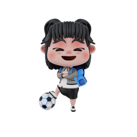 Menina jogando futebol  3D Illustration