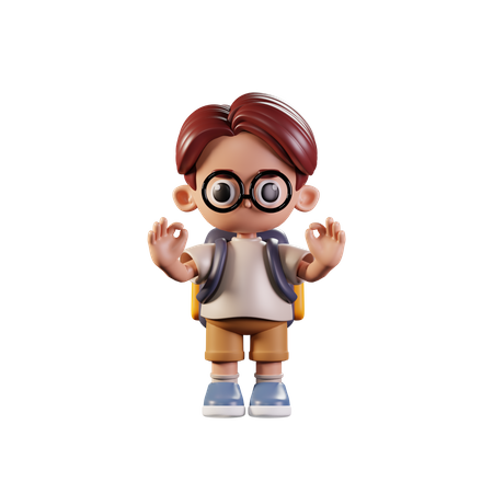 Estudante fazendo gesto com a mão ok  3D Illustration