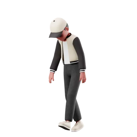 Menino com pose de caminhada cansada  3D Illustration