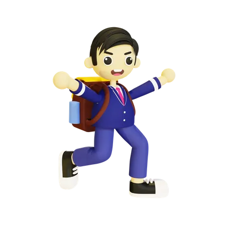Menino indo para a escola  3D Illustration