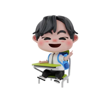 Menino sentado no banco  3D Illustration