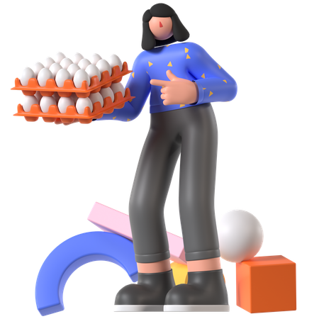 Mulher segurando ovos de galinha  3D Illustration