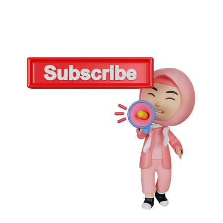 Muslim girl doing subscription marketing  3D Illustration