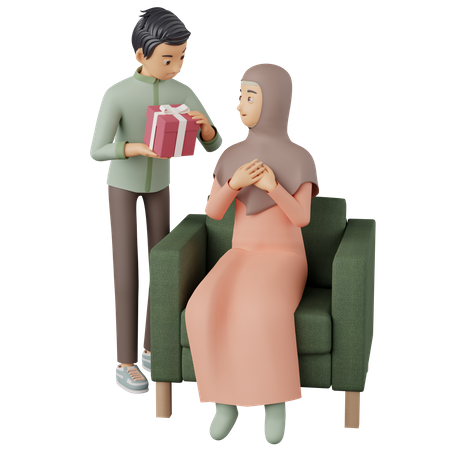 Muslim man Presenting a Gift to her wife  3D Illustration