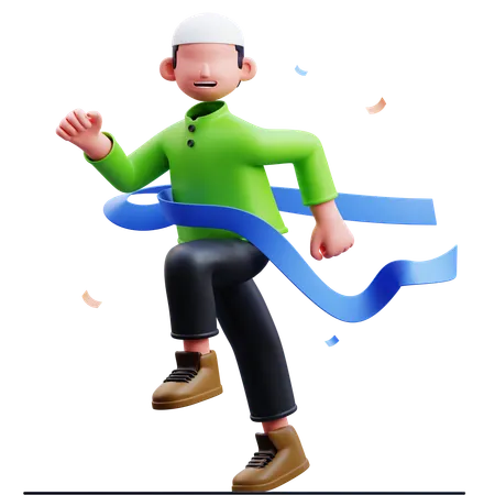 Muslim Man Ran Reach Finish Line  3D Illustration