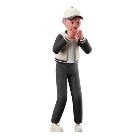 Personagem masculino com pose de medo  3D Illustration