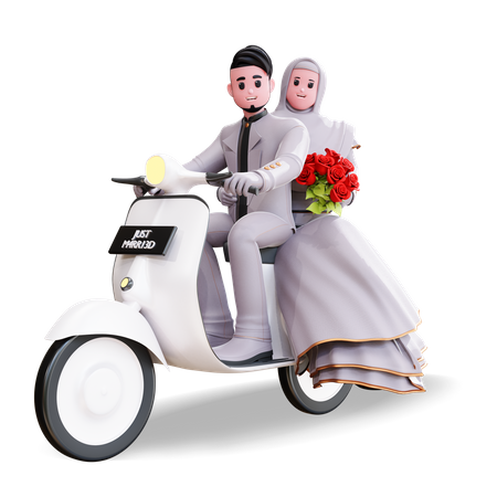 Pose de fotografia de casal na bicicleta  3D Illustration