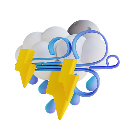 Stormy Rain Lightning  3D Illustration