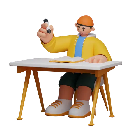 文章を書く学生  3D Illustration