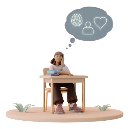 Student with Thought Bubble of Emotional Health  3D Icon