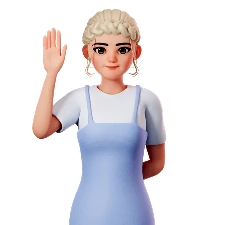 Sweet Female Raise Left Hand  3D Illustration