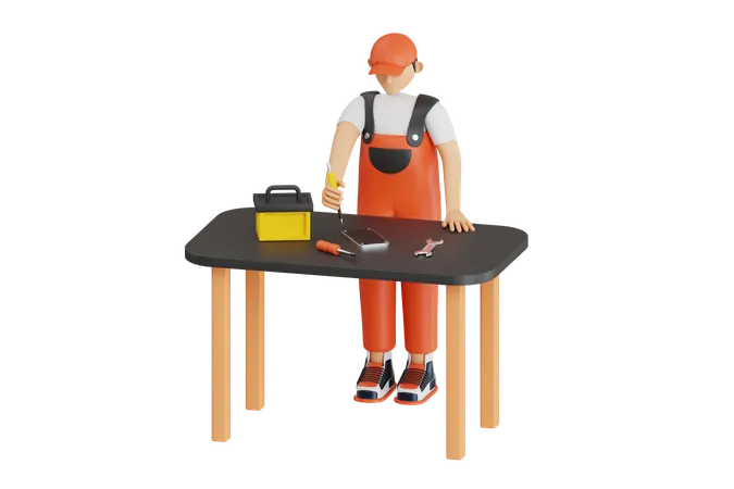 Técnico consertando smartphone  3D Illustration