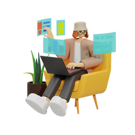Travailleur à distance  3D Illustration