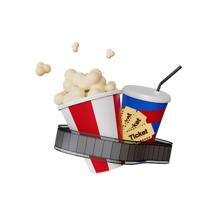 Tira de filme e comida de cinema  3D Illustration