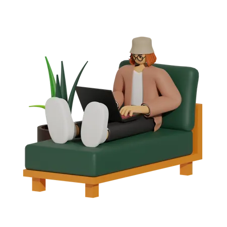 Travailler à domicile, la nouvelle normalité  3D Illustration