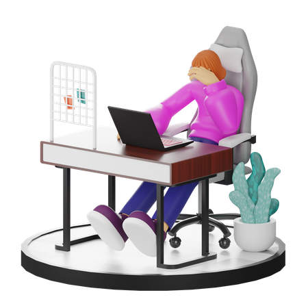 Woman Dizziness At Work  3D Illustration