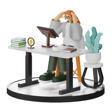 Woman Dizziness At Work  3D Illustration