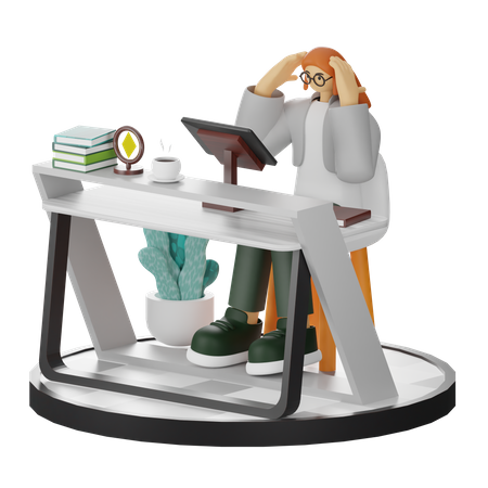 Woman Dizziness At Work  3D Illustration