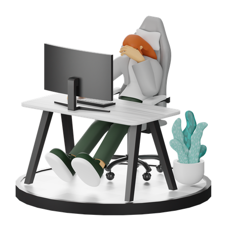Woman Dizziness At Work  3D Illustration
