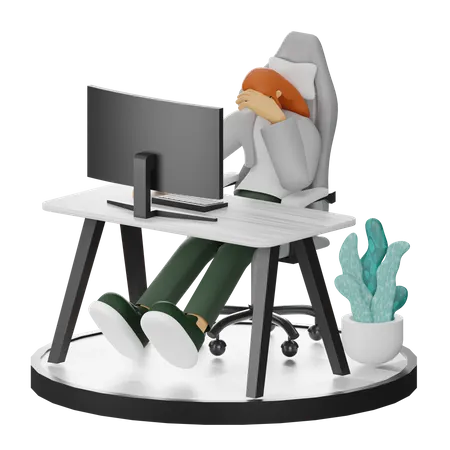 Woman Dizziness At Work  3D Illustration