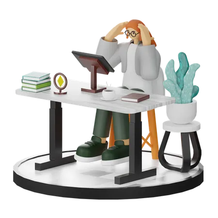 Woman Dizziness At Work  3D Illustration