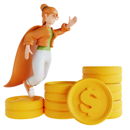 Woman Showing Money Graph Rising  3D Illustration