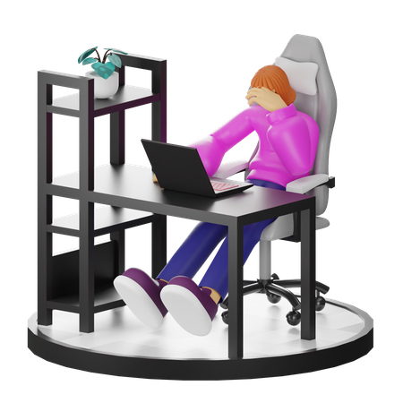 Woman Worker Dizziness At Work  3D Illustration