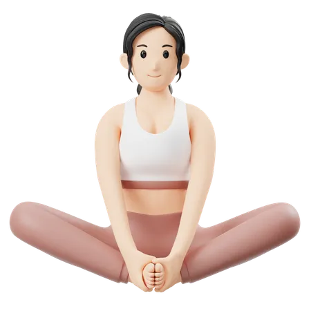 Yoga Girl doing Baddha Konasana pose 3D Illustration